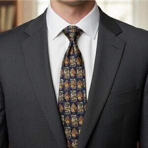 ERMENEGILDO ZEGNA 100% Silk Geometric Tie Made In Italy Mens Luxury Sustainable